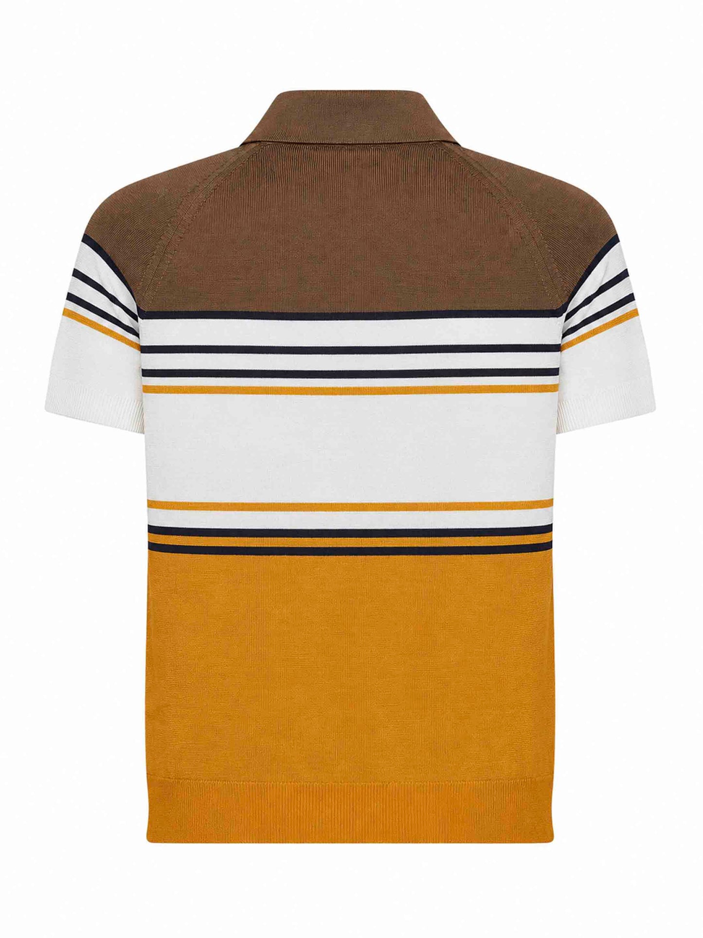 Multicolor striped color block viscose knit polo shirt