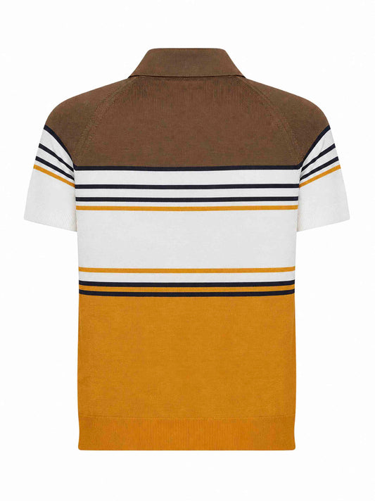 Multicolor striped color block viscose knit polo shirt