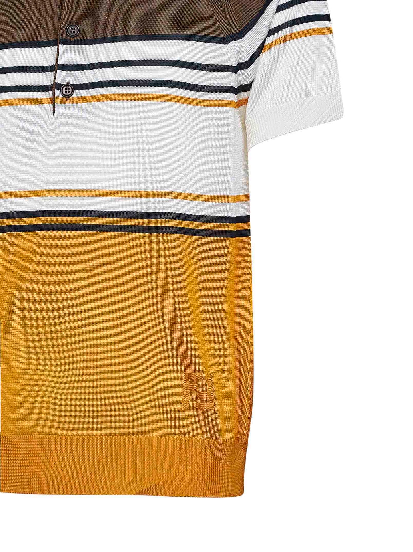 Multicolor striped color block viscose knit polo shirt