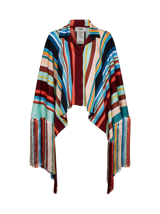 Multicolor striped viscose knit poncho shirt