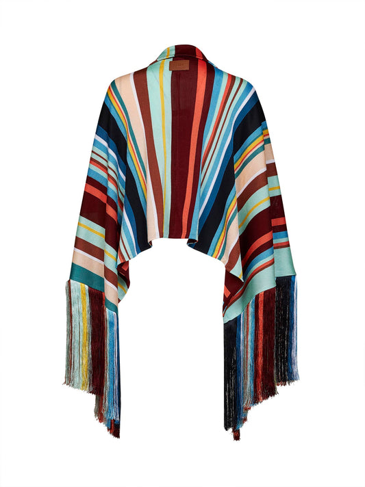 Multicolor striped viscose knit poncho shirt