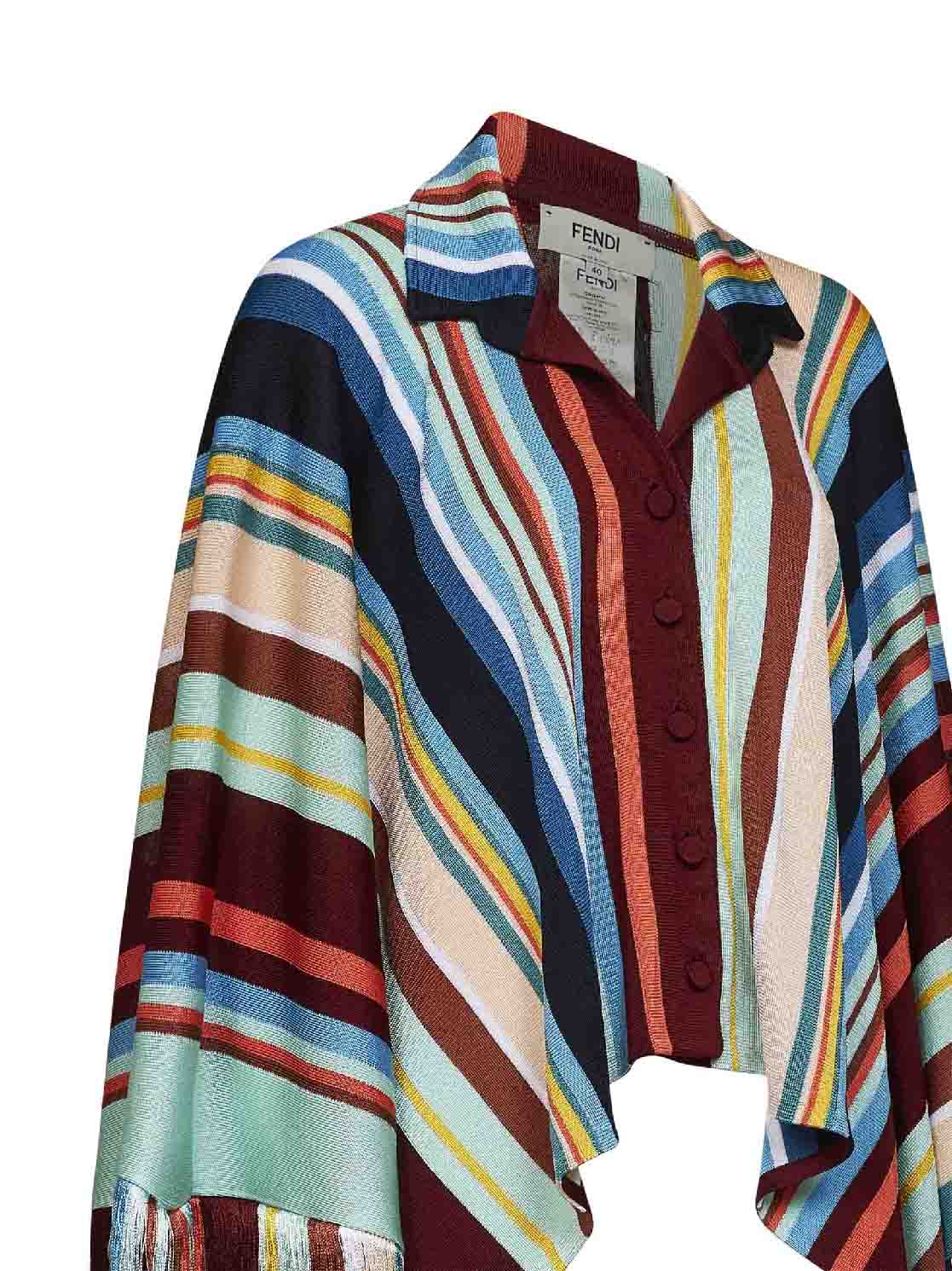 Multicolor striped viscose knit poncho shirt