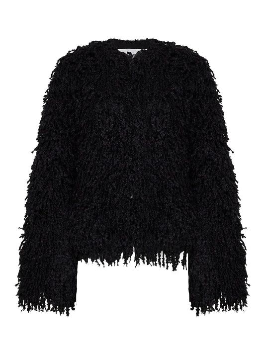 Black long-pile cashmere and mohair jacket