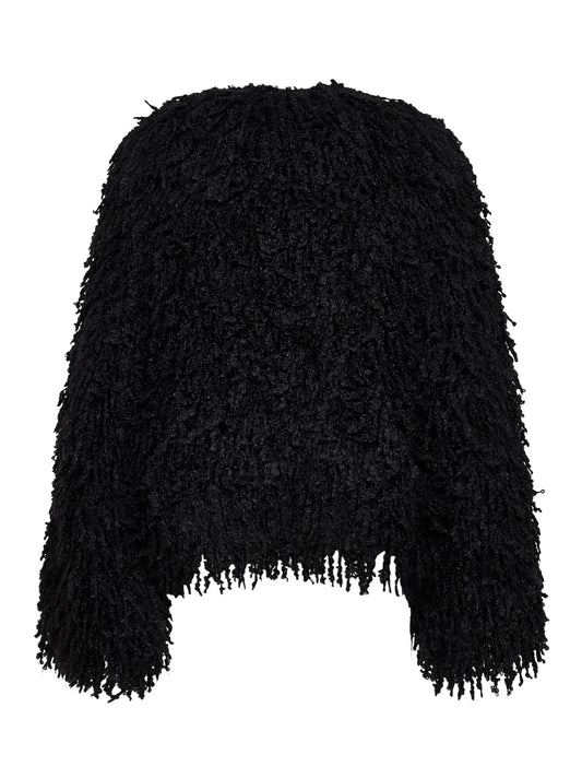 Black long-pile cashmere and mohair jacket