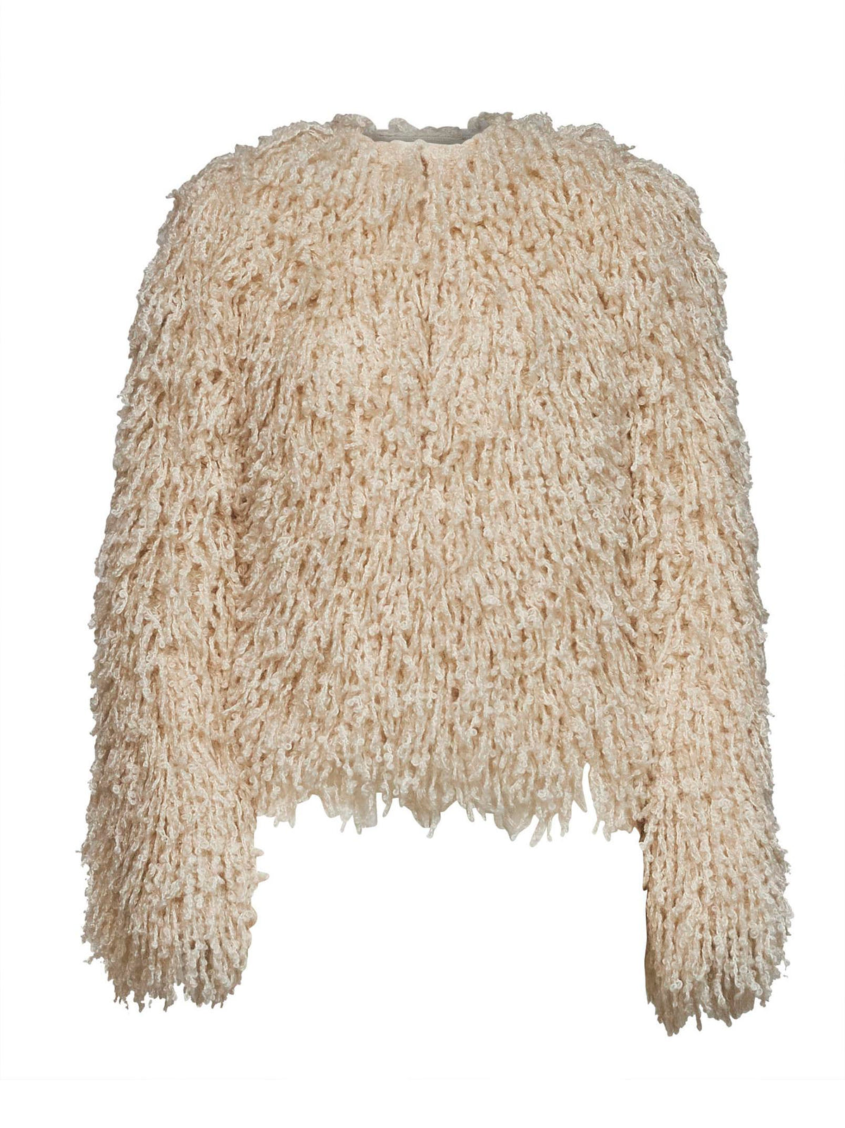 Ivory long-pile cashmere and mohair jacket<BR/>