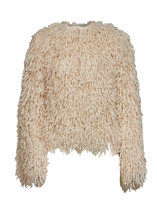 Ivory long-pile cashmere and mohair jacket<BR/>