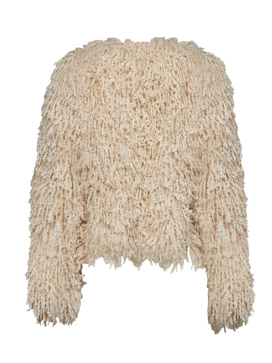 Ivory long-pile cashmere and mohair jacket<BR/>