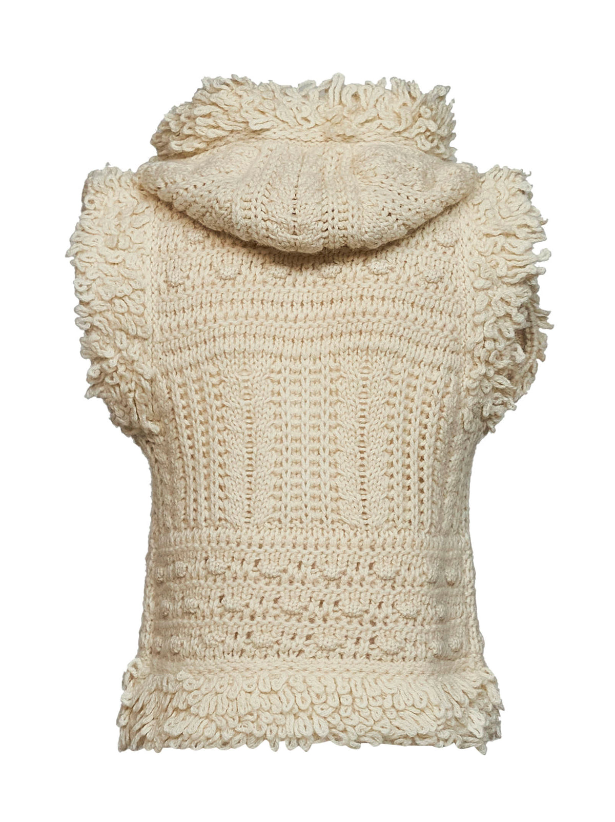Gilet con zip e cappuccio in maglia effetto shearling avorio