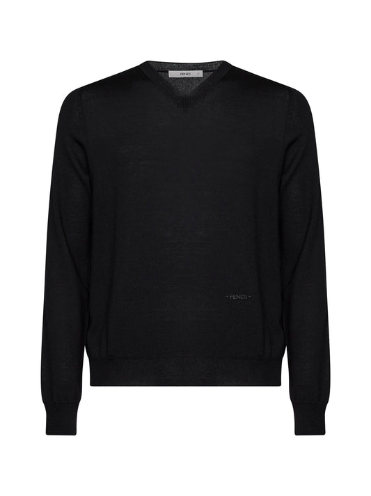 Maglia in lana leggera nera con ricamo