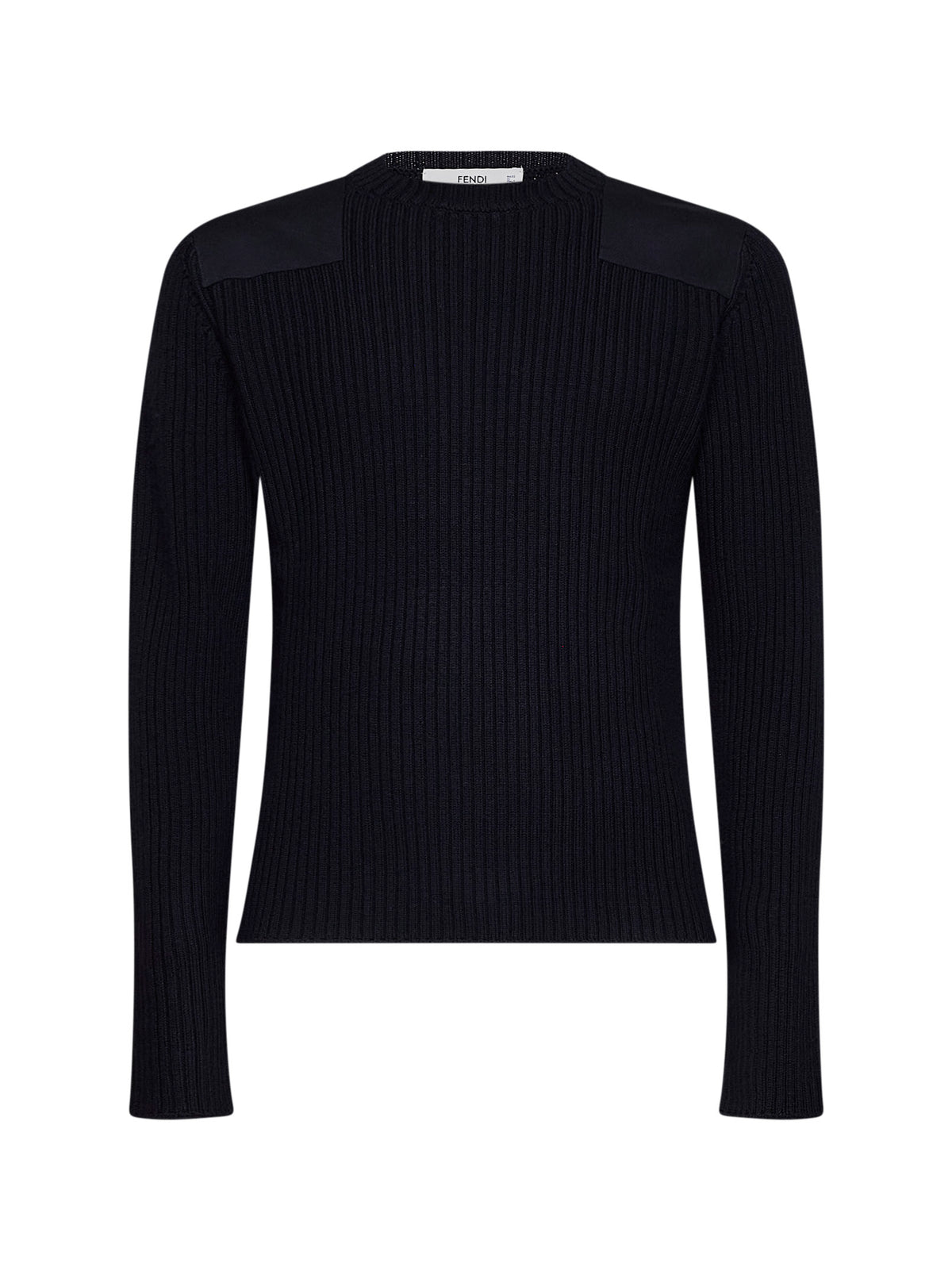 Navy blue ribbed wool crewneck sweater