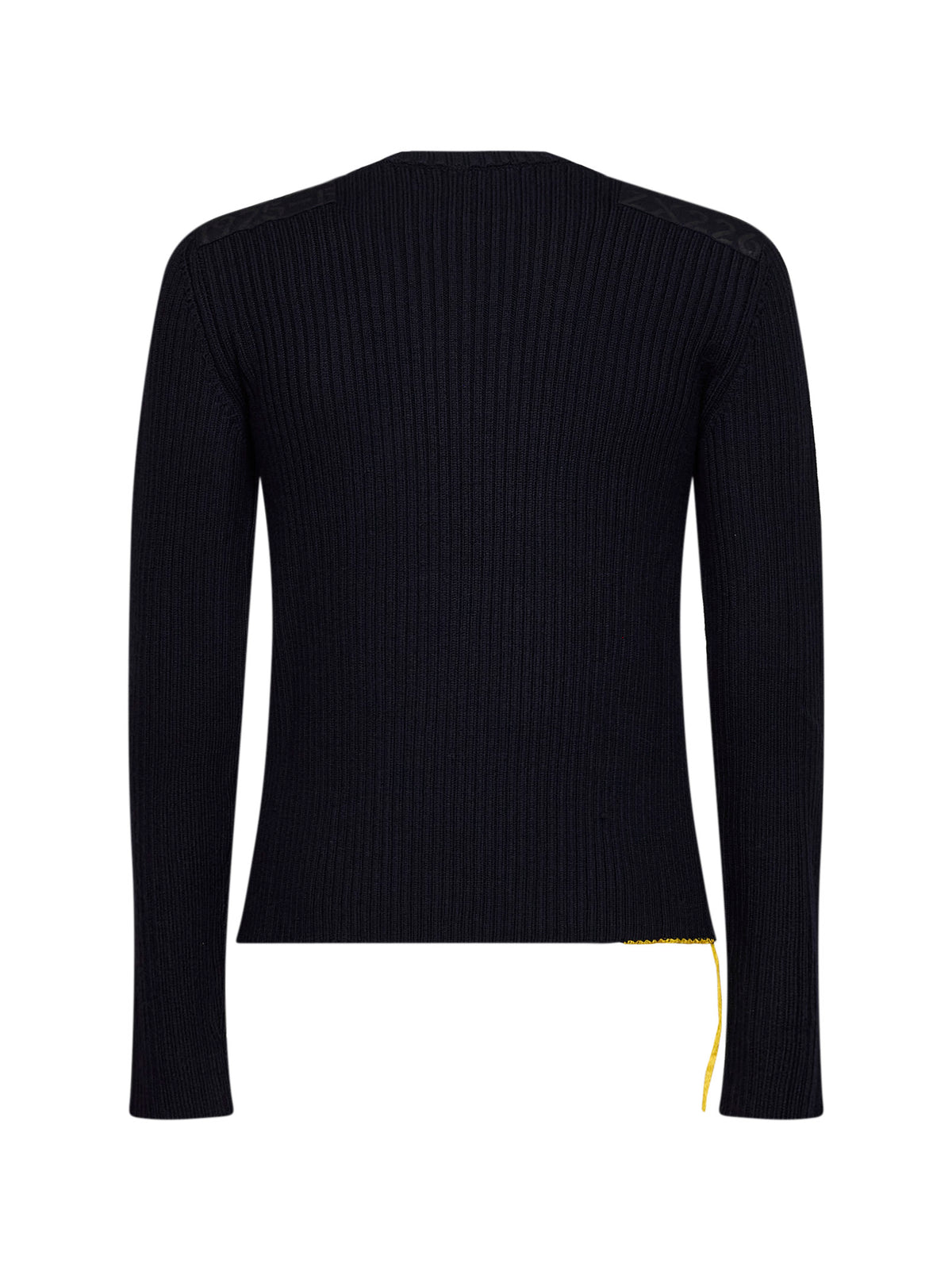 Navy blue ribbed wool crewneck sweater