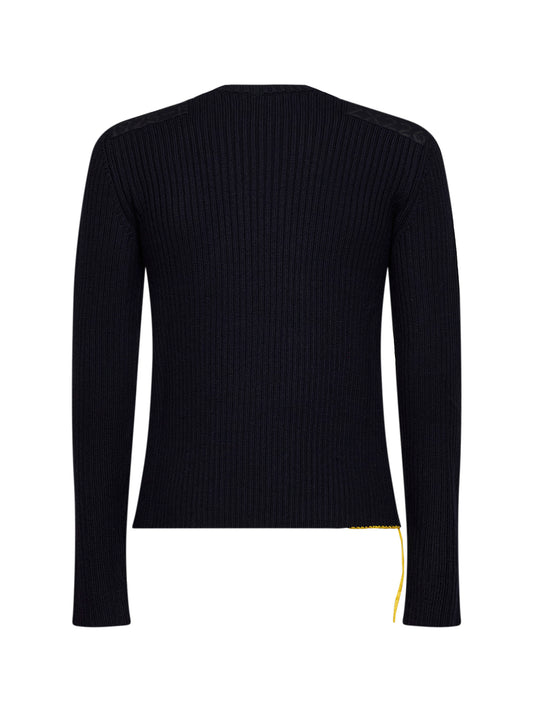 Navy blue ribbed wool crewneck sweater