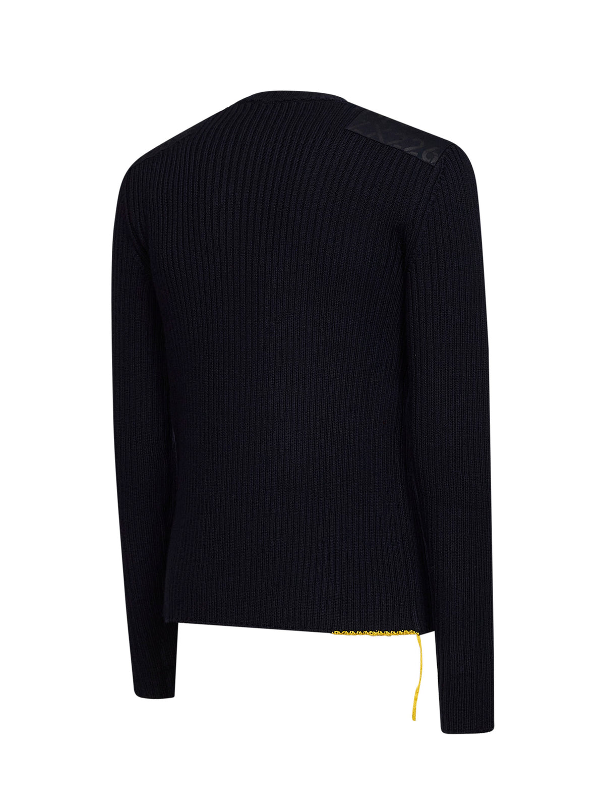 Navy blue ribbed wool crewneck sweater