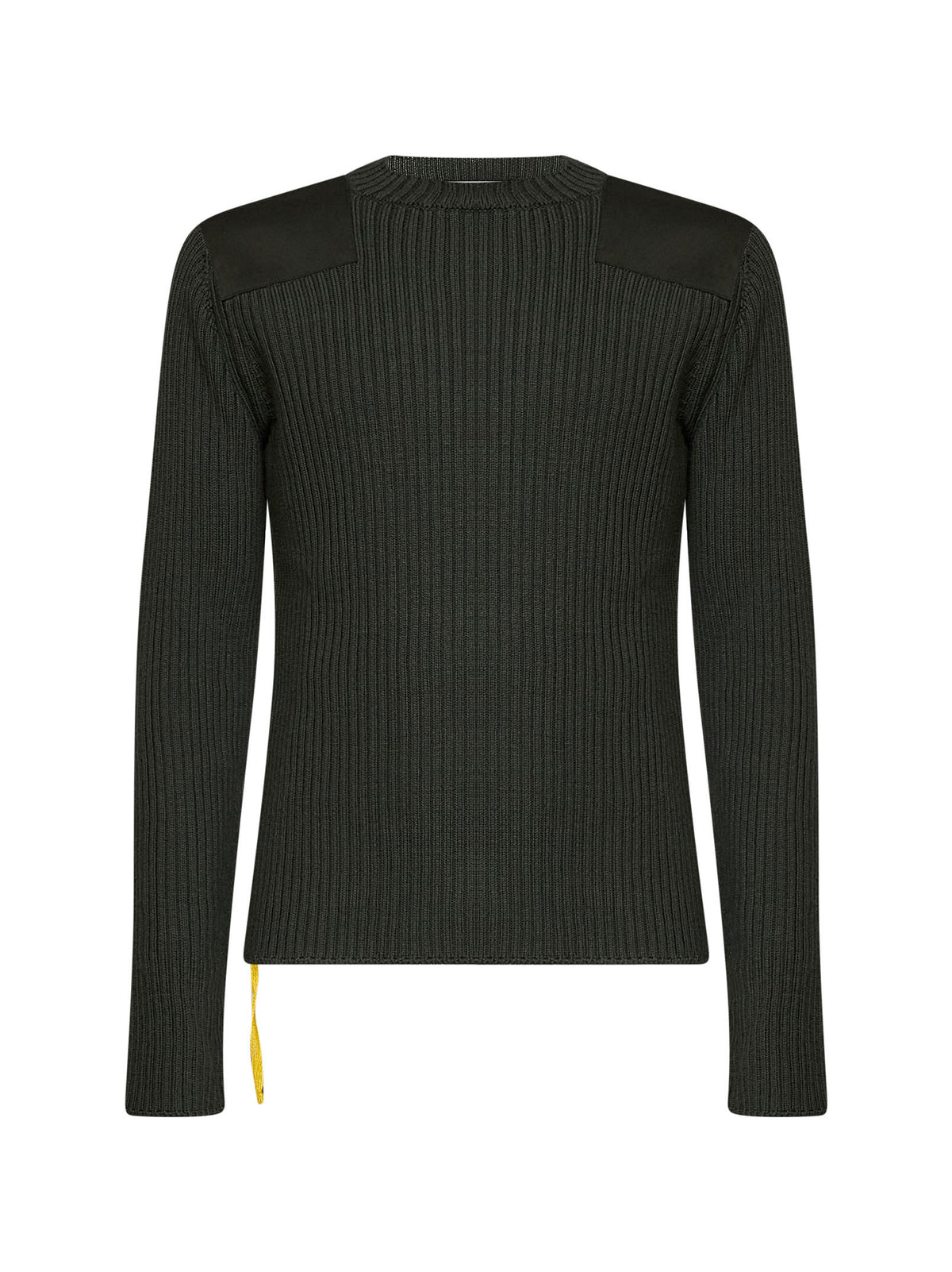 Maglia girocollo in lana a coste verde militare