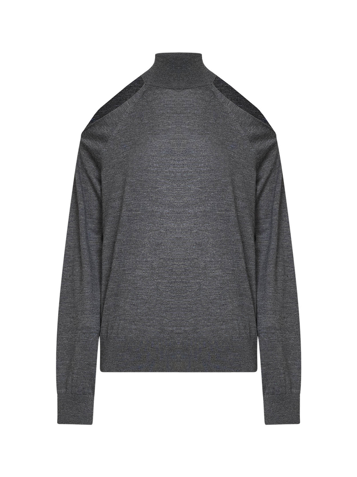 Heather grey cashmere off-the-shoulder sweater