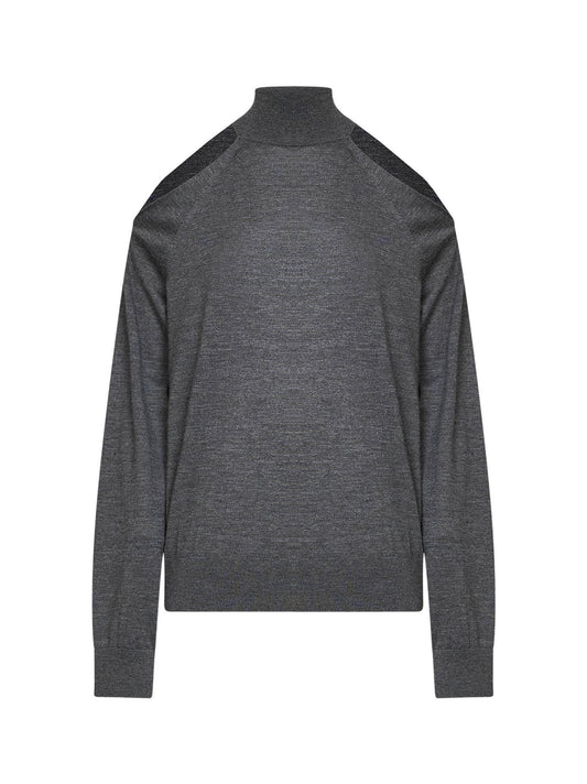 Heather grey cashmere off-the-shoulder sweater