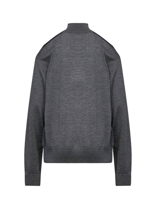 Heather grey cashmere off-the-shoulder sweater