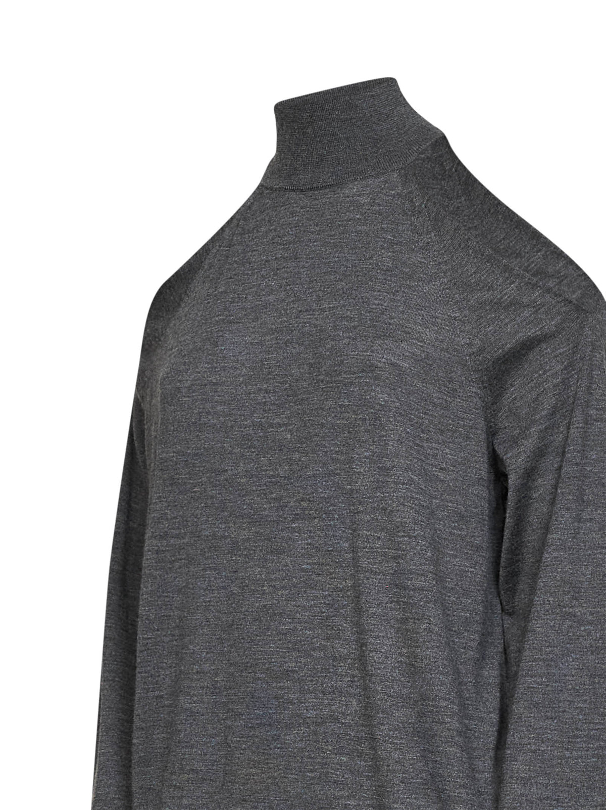 Heather grey cashmere off-the-shoulder sweater