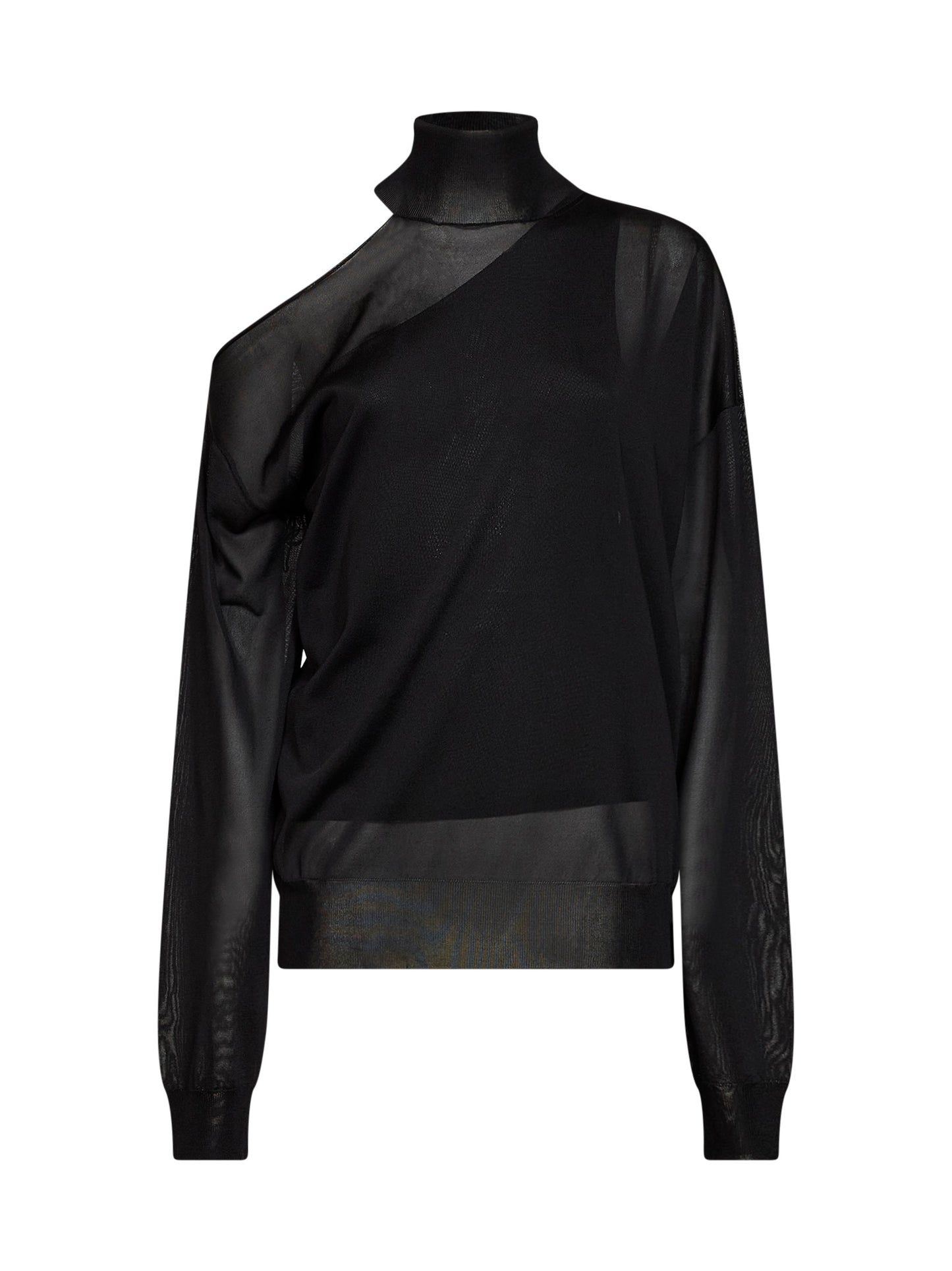 Maglia asimmetrica in leggera organza di seta nera