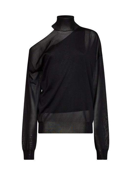Maglia asimmetrica in leggera organza di seta nera