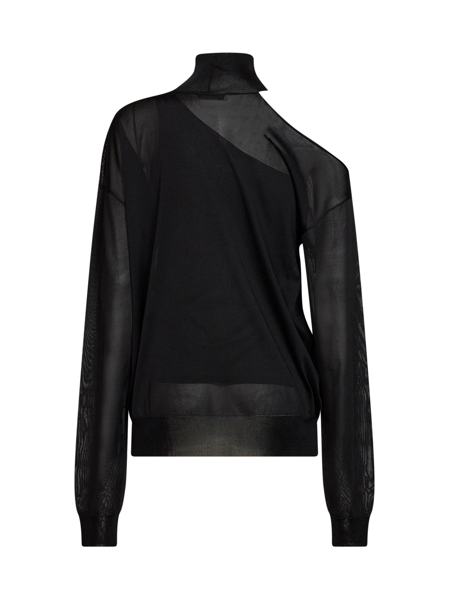 Maglia asimmetrica in leggera organza di seta nera