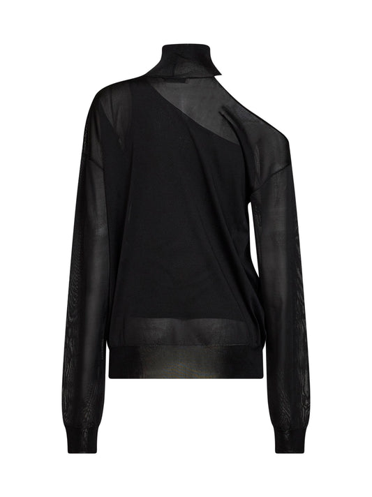 Maglia asimmetrica in leggera organza di seta nera