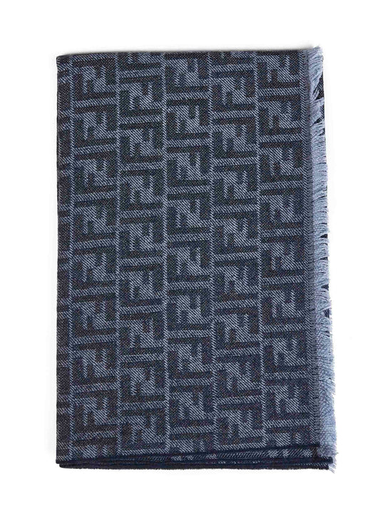 Sciarpa FF in lana blu denim