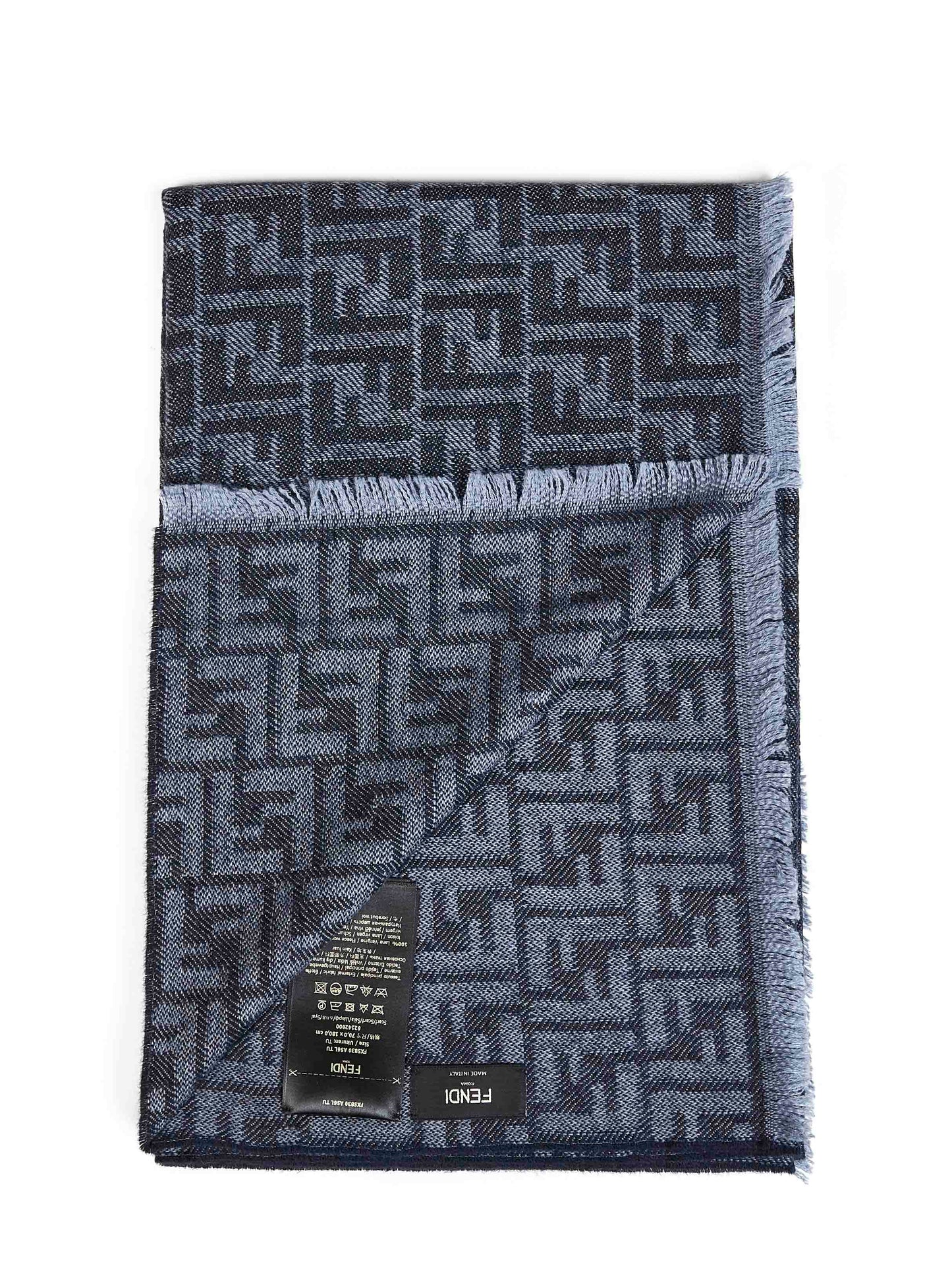 Sciarpa FF in lana blu denim