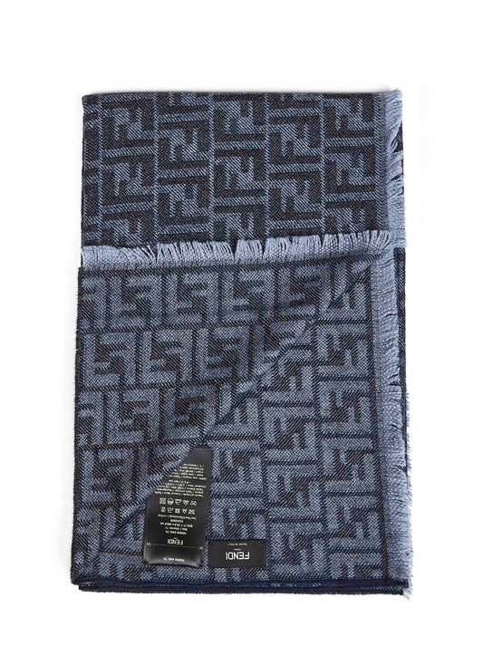 Sciarpa FF in lana blu denim