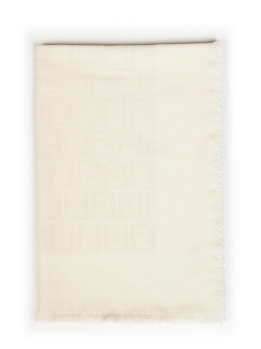 Scialle FF in lana e seta e cashmere avorio<BR/>