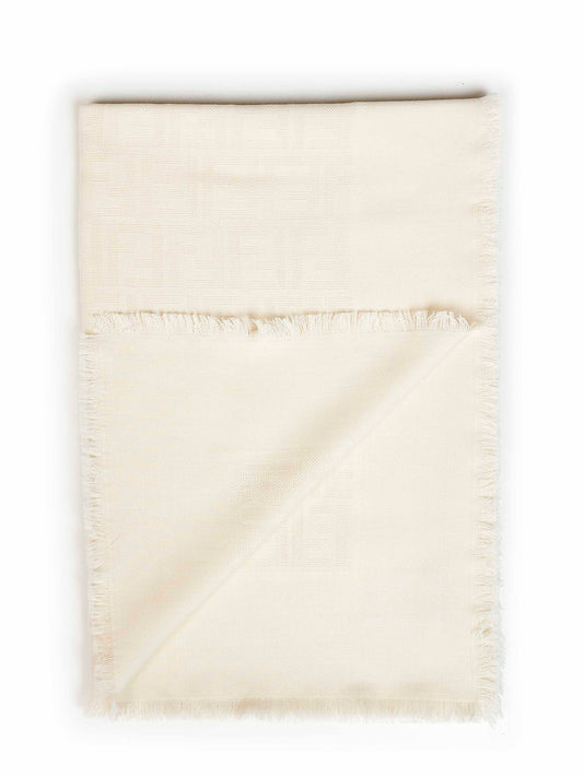 Scialle FF in lana e seta e cashmere avorio<BR/>