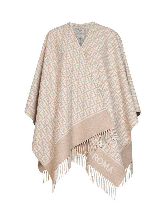 Poncho in lana e cashmere FF beige