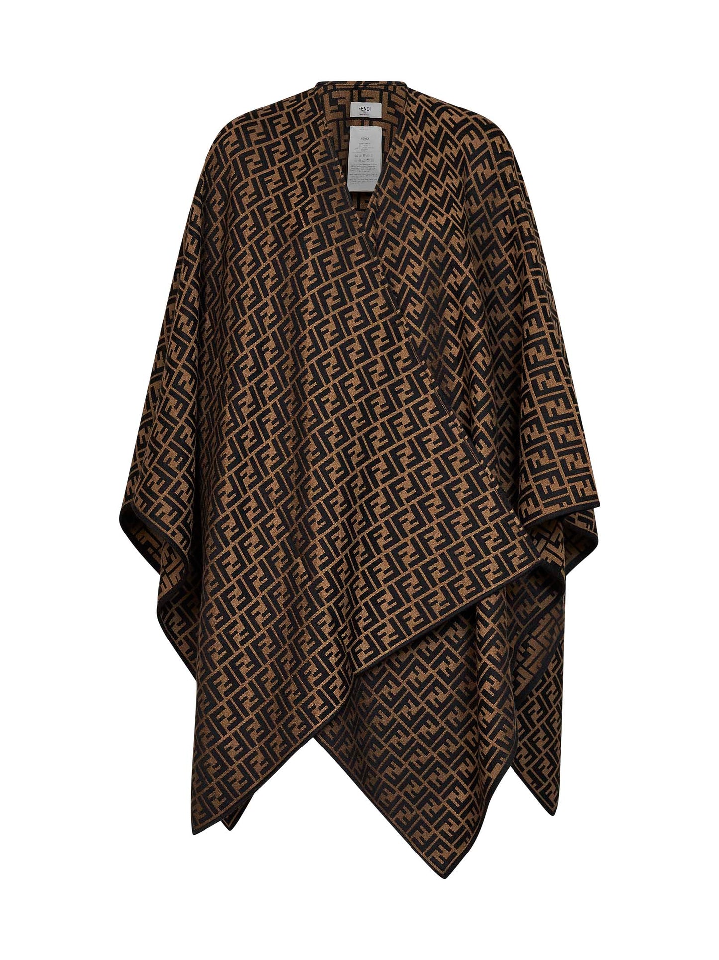 Poncho in lana e seta jacquard FF marrone