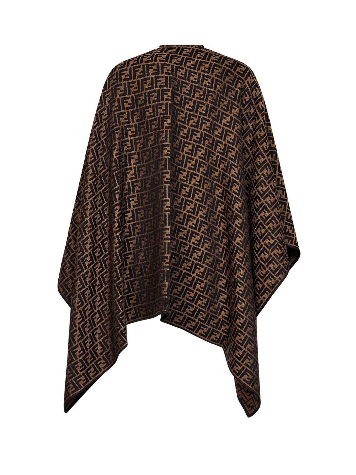 Poncho in lana e seta jacquard FF marrone