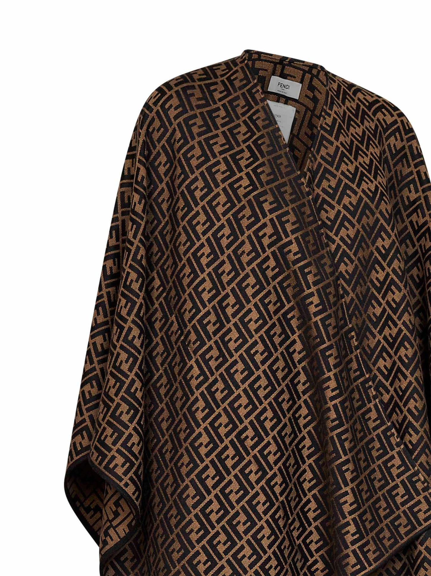 Poncho in lana e seta jacquard FF marrone