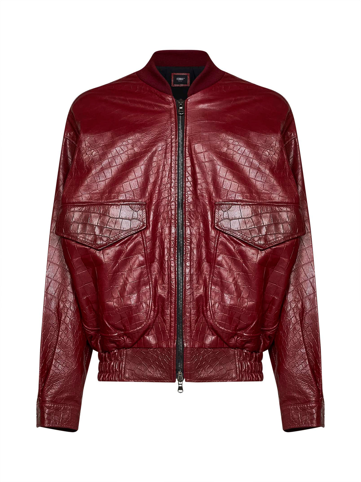 Bomber in pelle goffrata coccodrillo bordeaux
