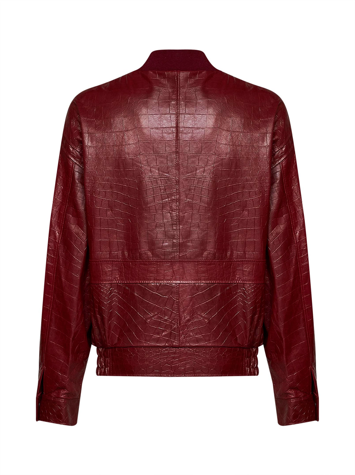Bomber in pelle goffrata coccodrillo bordeaux