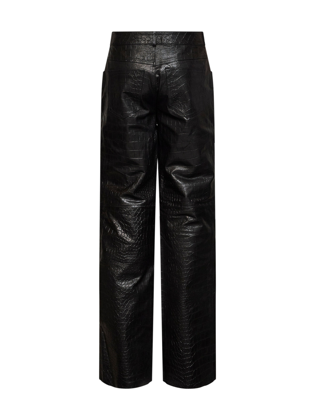 Pantaloni dritti in pelle goffrata coccodrillo nera<BR/>
