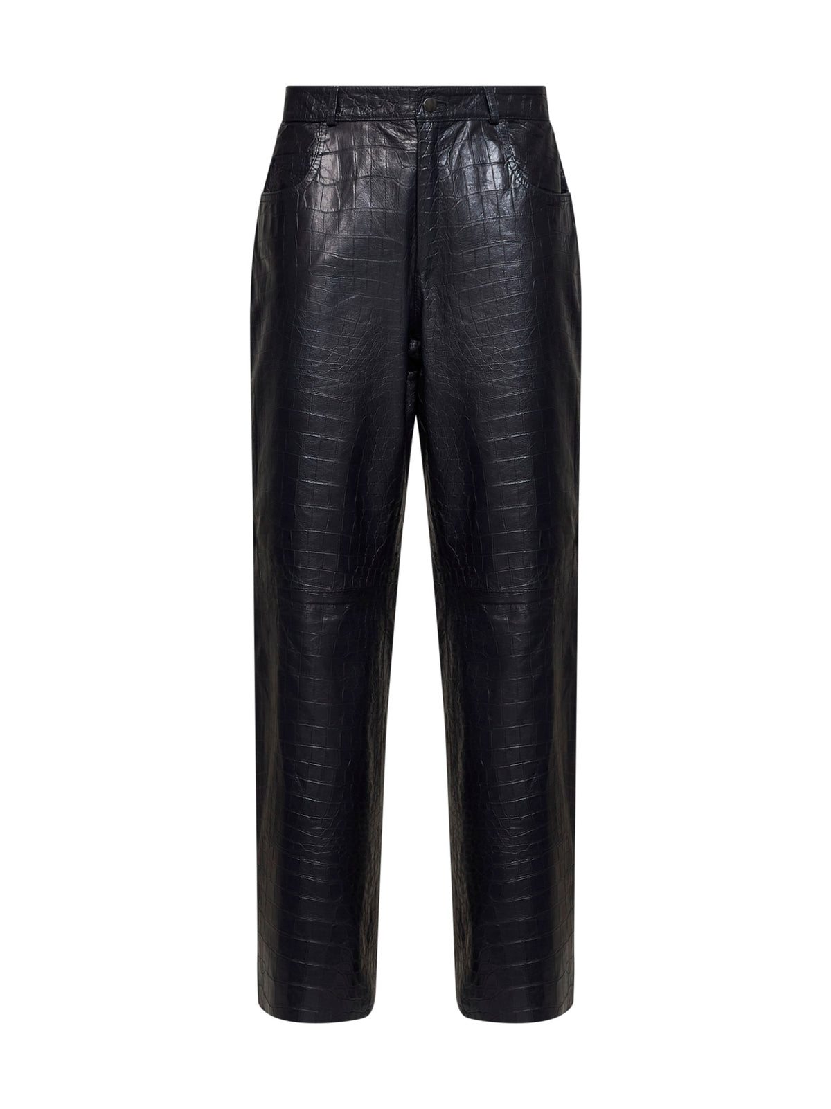 Pantaloni dritti in pelle goffrata coccodrillo blu