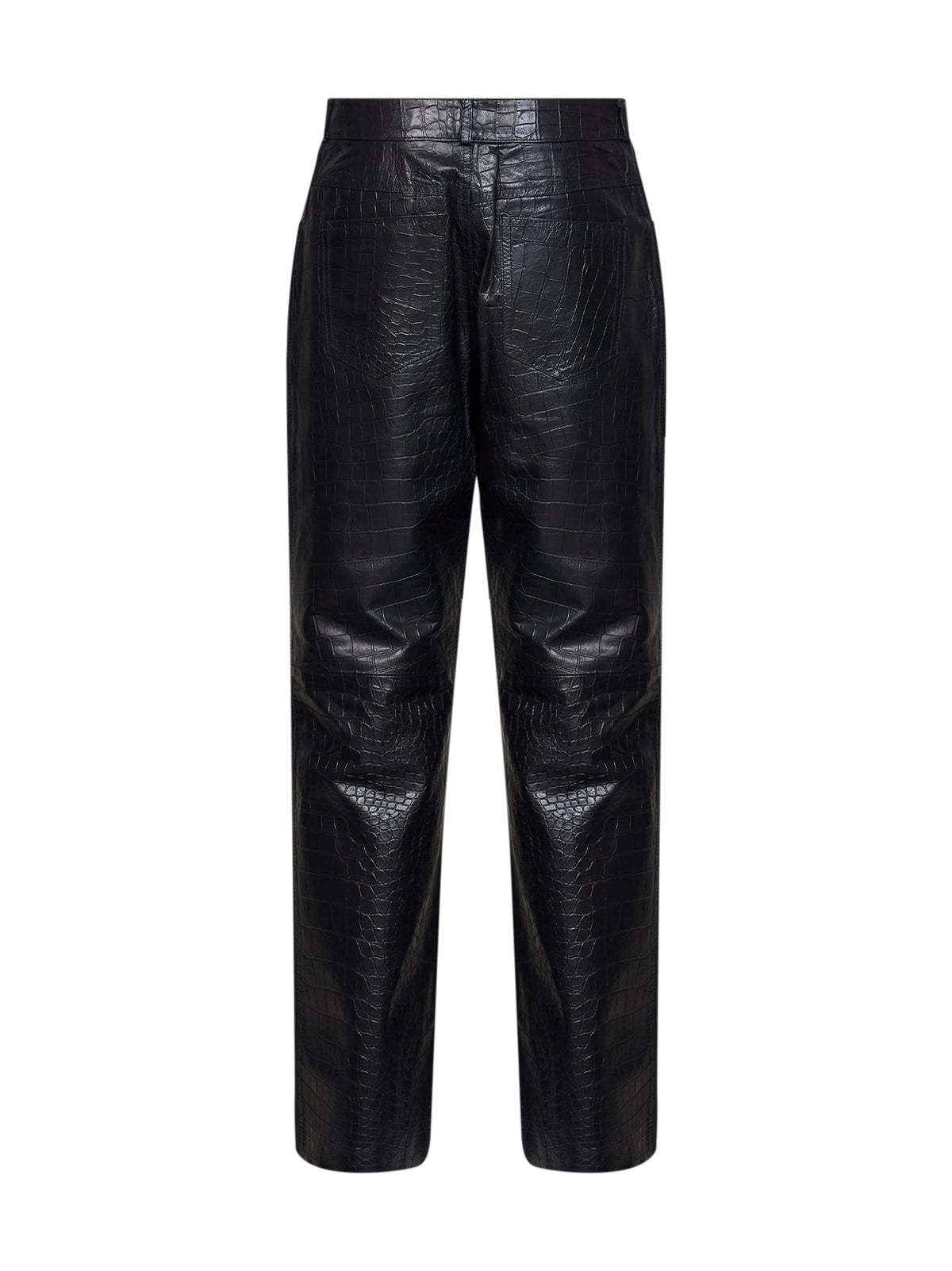 Pantaloni dritti in pelle goffrata coccodrillo blu