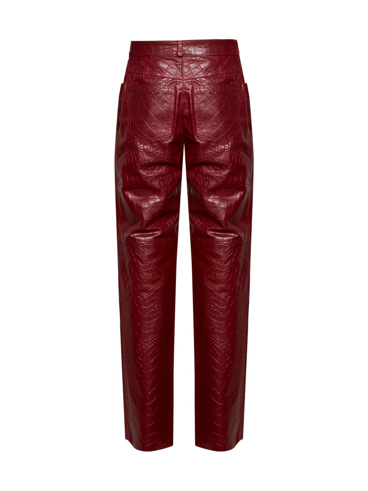 Pantaloni dritti in pelle goffrata coccodrillo bordeaux
