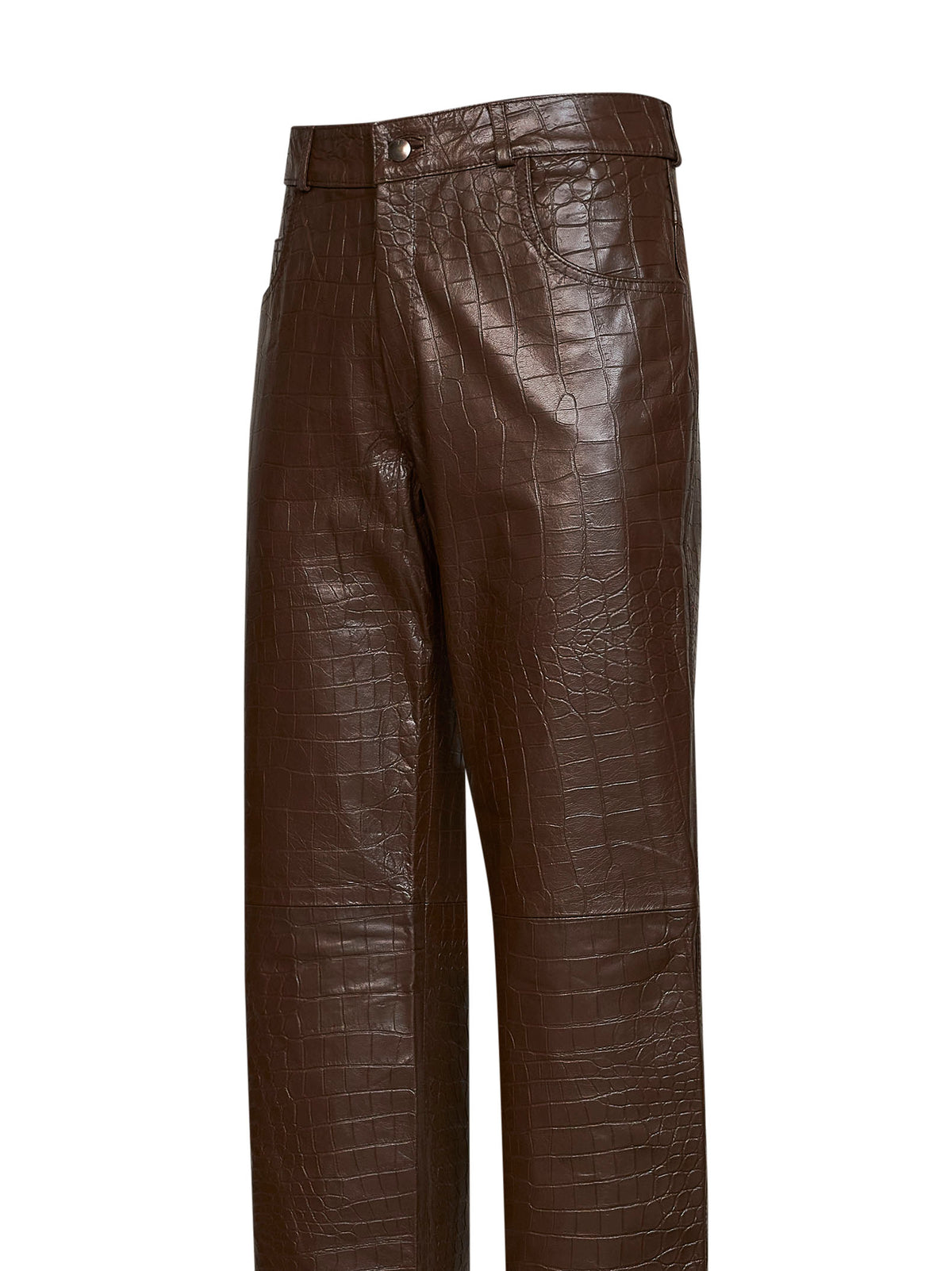 Pantaloni dritti in pelle goffrata coccodrillo caffé
