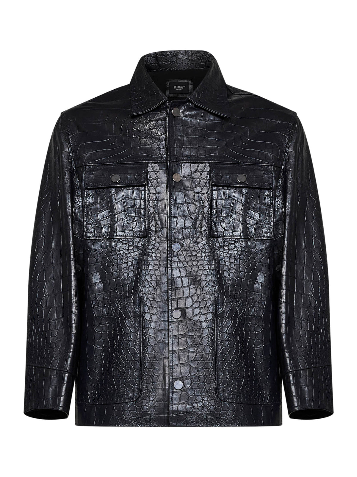 Giacca camicia in pelle goffrata coccodrillo blu