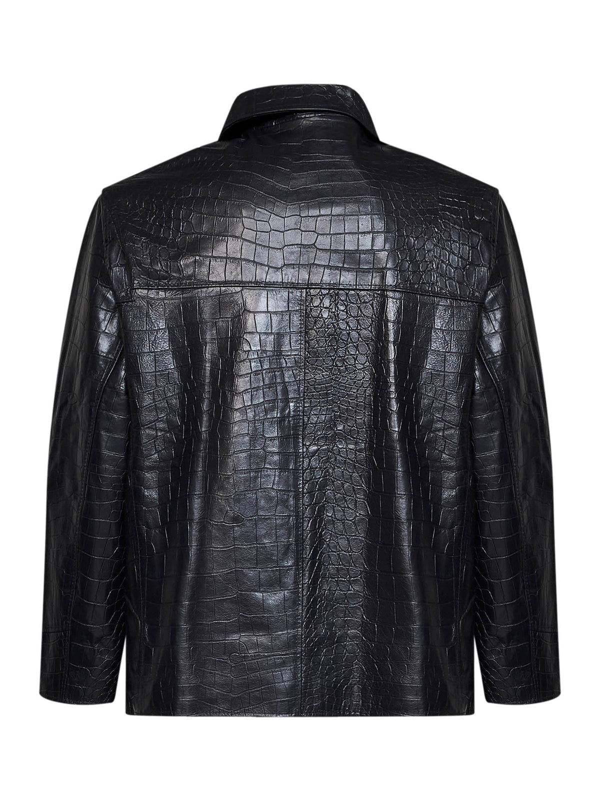 Giacca camicia in pelle goffrata coccodrillo blu