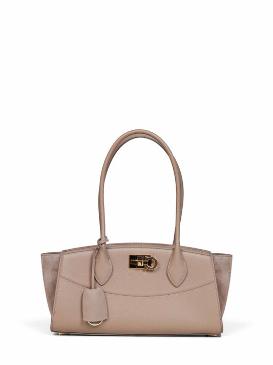 Taupe New Ferragamo Studio soft bag East West (M) handbag<BR/>