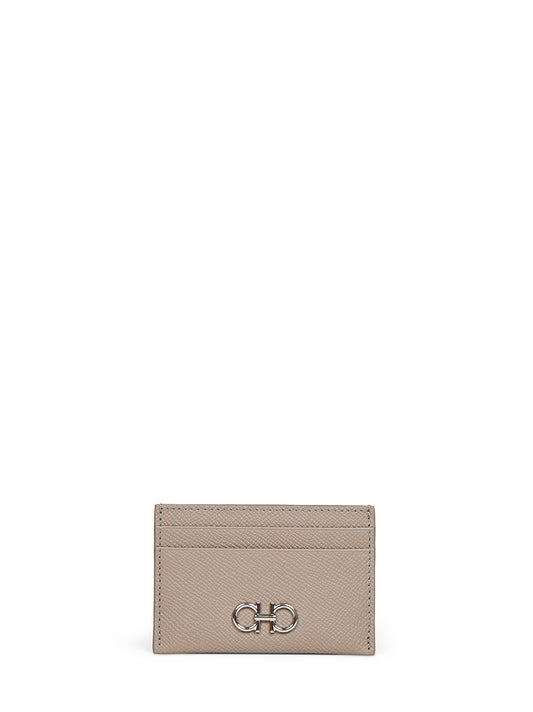Warm taupe olive Gancini credit card holder