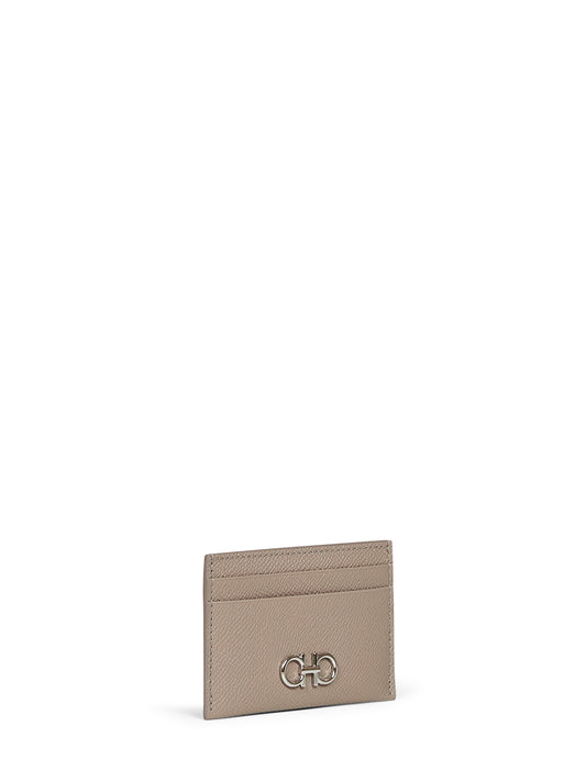 Warm taupe olive Gancini credit card holder