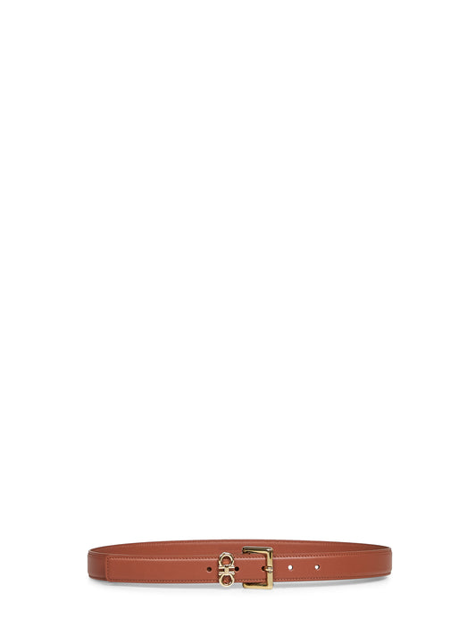 Cintura doppio Gancini in pelle liscia new cognac