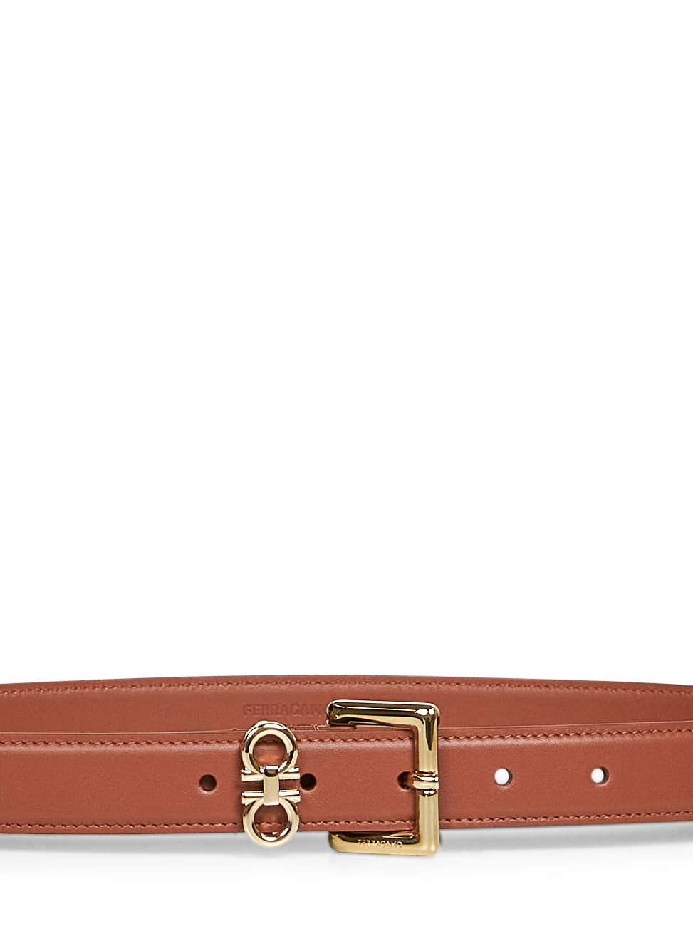 Cintura doppio Gancini in pelle liscia new cognac