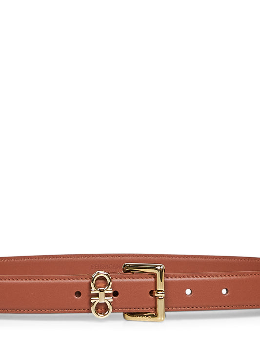 Cintura doppio Gancini in pelle liscia new cognac